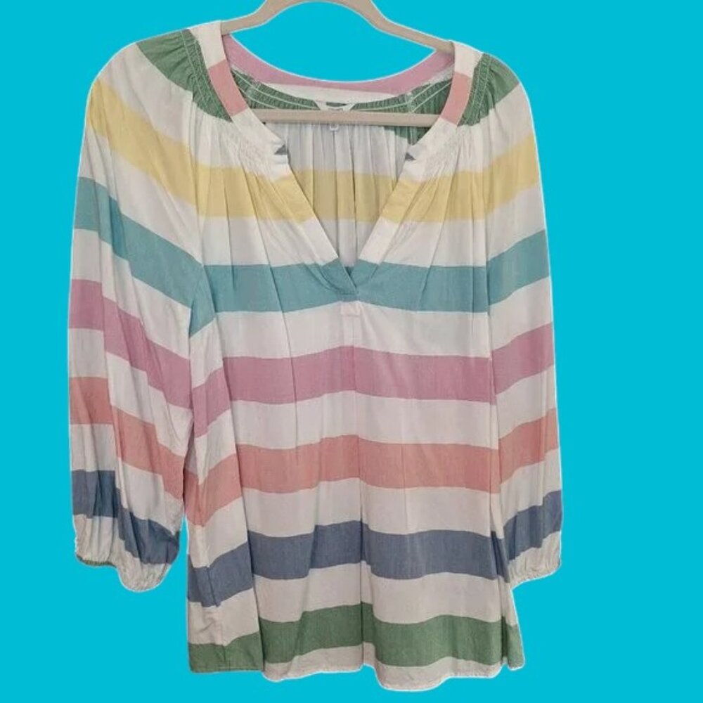 Pastel Stripe Peasant Blouse Sz XL by Crown & Ivy
